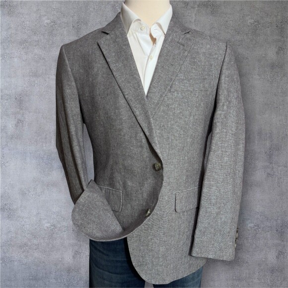 Stafford Blazer 44R Gray Cotton\Linen Sport Coat Classic Fit 2-Button Jacket Men - Picture 2 of 12